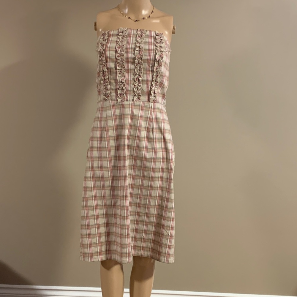 NWT VINTAGE Le Chateau Strapless Plaid Dress in Pink and Cream Size Medium